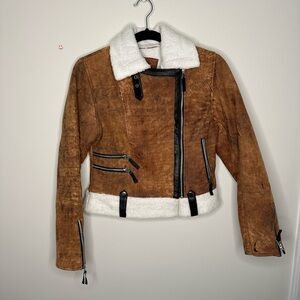 Womens Faux Shearling Long Sleeves Full Zipper Jacket Fawn Beige Size Small